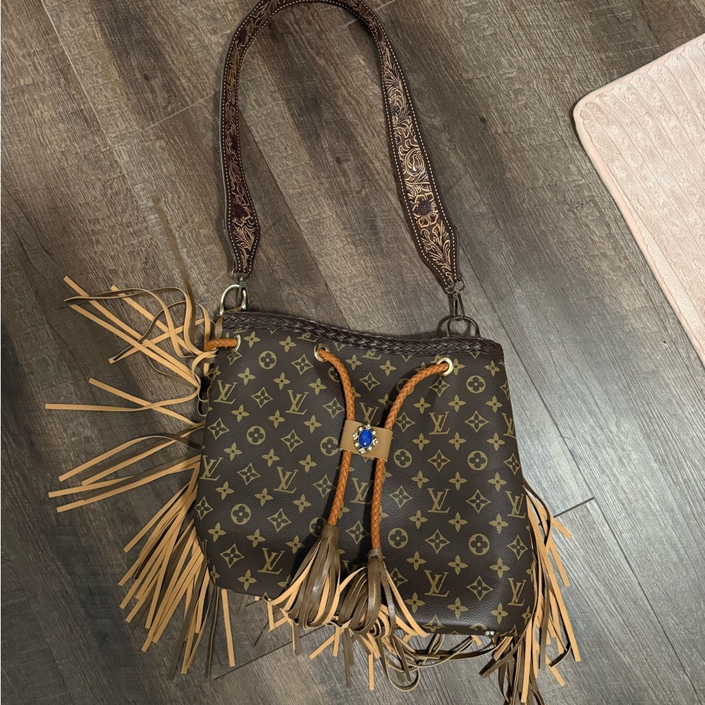 Louis Vuitton Brown Monogram Fringe Drawstring Shoulder Bag